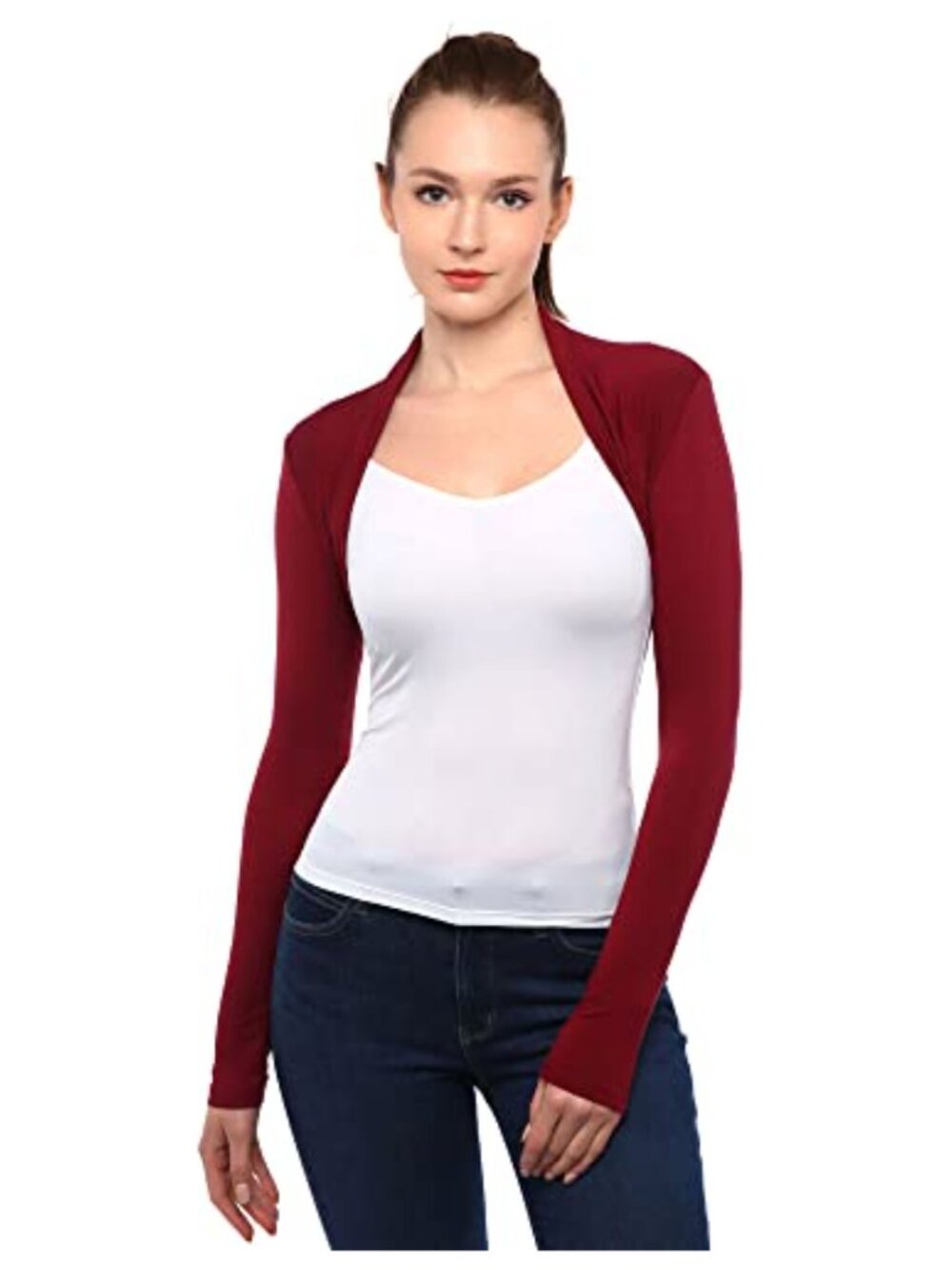 Slim Cropped Bolero Shrug Long Sleeve Modal Cardigan